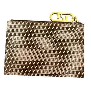 Fendi Zucca Zucchino FF Clutch Pouch With Gold Tone Key Charm 4.5 x 6.75 inches